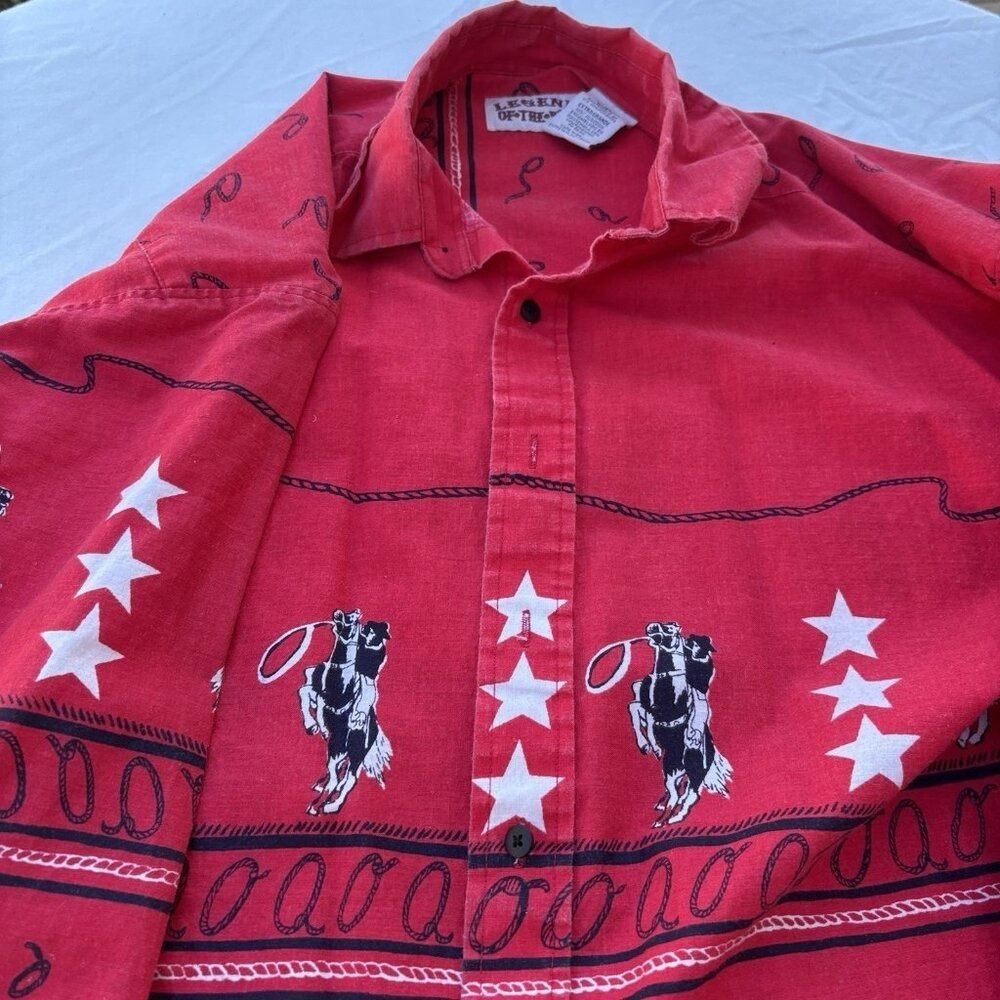 VTG Legends Of The West Men's Western Cowboy Button Up Shirt Top Red Size XL